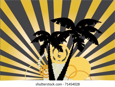 vector palm silhouettes and sunrise