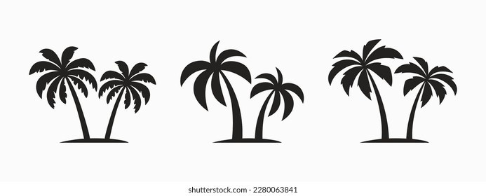 Vector Palm Tree Couples , Palm Tree Icon Set Isolated on White Background. Palm Silhouettes. Design Template for Tropical, Vacation, Beach, Summer Concept. Vector Illustration. Front View