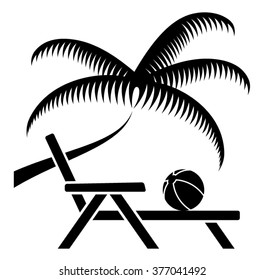 vector palm tree and deck chair isolated on white background