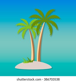 Vector palm tree depicted in the style of flat / flat palm / palm tropical / palm tree on an island / palm icon/ palm tree
