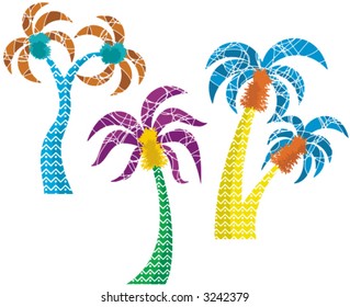 Vector palm tree designs in a funny style. Check my portfolio for more of this series as well as thousands of other great vector items.