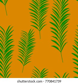 Vector palm tree green and yellow pattern seamless background wallpaper, textile, fabric