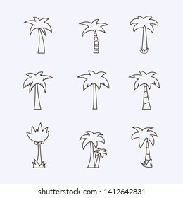 Vector palm tree icon outline ,sign,symbol,pictogram set isolated on a background.Exotic,tropical plants collection