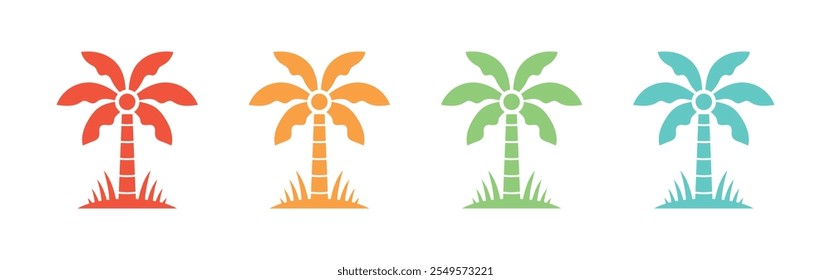 Vector Palm Tree Icon Set In Multiple Color