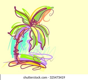  VECTOR  palm tree, island, resort, tropical, sea, beach, travel, holiday, vacation, tour, sand, waves, ocean,

