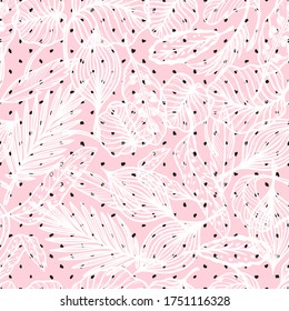 El Árbol De Palm Vector Deja Un Patrón Sin Margen. Dibujo De Dibujo De Hojas Tropicales De Doodle De Mano. El Polka Rosa Floral De Verano Pone Fondo. Fondo de escritorio de las plantas tropicales