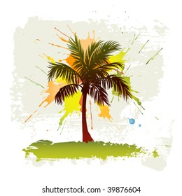 Vector palm tree on grunge background
