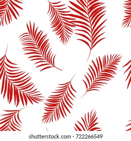 Vector palm tree red pattern seamless white background wallpaper, textile, fabric