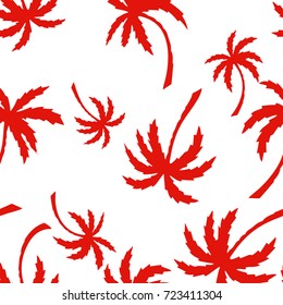Vector palm tree red pattern seamless white background wallpaper, textile, fabric