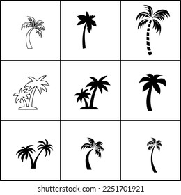 ilustración de conjunto de palmeras vectoriales en fondo blanco..eps