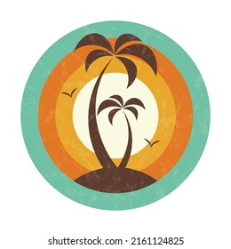 Vector palm tree silhouette in 1970 retro style. 
Groovy print for graphic tee. Template for poster, sticker, banner, t-shirt, icon, label, flyer, badge
