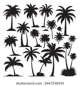 Vector palm tree silhouette clip art sets