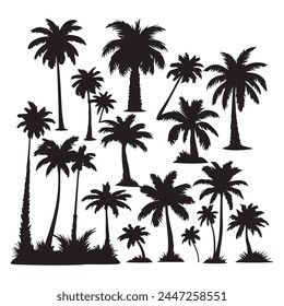 Vector palm tree silhouette clip art sets