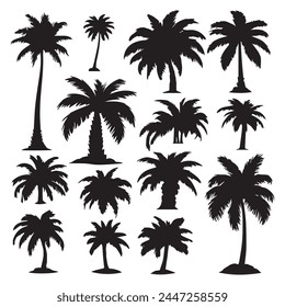 Vector palm tree silhouette clip art sets