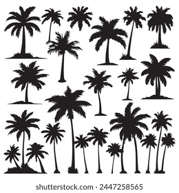 Vector palm tree silhouette clip art sets