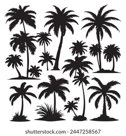 Vector palm tree silhouette clip art sets