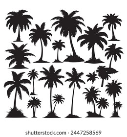 Vector palm tree silhouette clip art sets