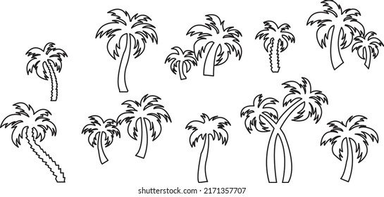 Vector palm tree silhouette icon on white background,.eps