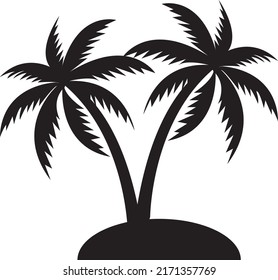 Vector palm tree silhouette icon on white background,.eps
