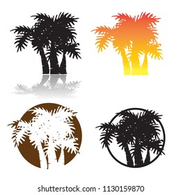 vector of palm tree silhouette icons on background, coconut tree flat icon for vacation apps and websites.