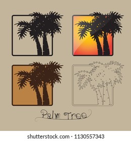 vector of palm tree silhouette icons on background, coconut tree flat icon for vacation apps and websites.