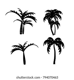 vector of palm tree silhouette icons on background, coconut tree flat icon for vacation apps and websites.