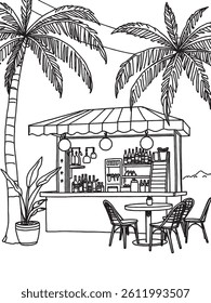 Vector Palm Tree Café Sketch in Brazilian Style