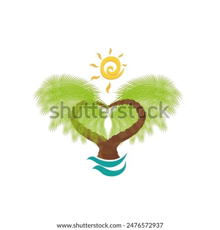 Vector palm trees forming a heart, representation for February 14.