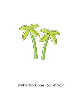 Vector palm trees in linear flat style isolated on white background. Icon with the image of two palm trees