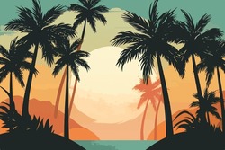 Vektorgrafik Von Palmen Auf Und Insel Bei Sunset