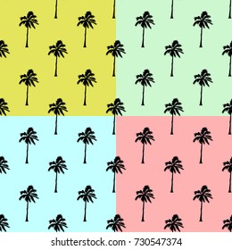 Vector Palm Trees Set Background - Seamless palm tree vector pattern set on a colors background, Hawaiian textile decor.