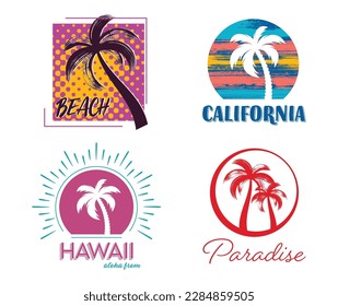 Vector palm trees silhouette t-shirt design set