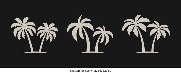Vector Palm Trees, Palm Tree Icon Set Isolated. Palm Silhouettes. Design Template for Tropical, Vacation, Beach, Summer Concept. Vector Illustration. Front View