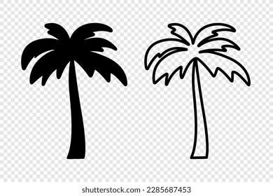 Vector Palm Trees, Palm Tree Icon Set Isolated. Palm Silhouettes. Design Template for Tropical, Vacation, Beach, Summer Concept. Vector Illustration. Front View