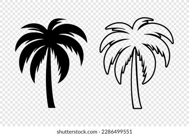 Vector Palm Trees, Palm Tree Icon Set Isolated. Palm Silhouettes. Design Template for Tropical, Vacation, Beach, Summer Concept. Vector Illustration. Front View