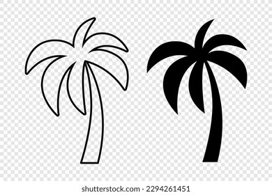 Vector Palm Trees, Palm Tree Icon Set Isolated. Palm Silhouettes. Design Template for Tropical, Vacation, Beach, Summer Concept. Vector Illustration. Front View