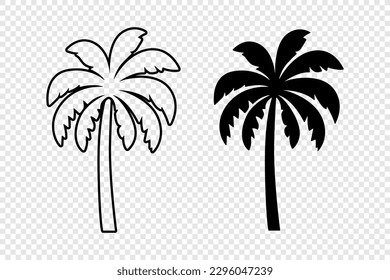 Vector Palm Trees, Palm Tree Icon Set Isolated. Palm Silhouettes. Design Template for Tropical, Vacation, Beach, Summer Concept. Vector Illustration. Front View