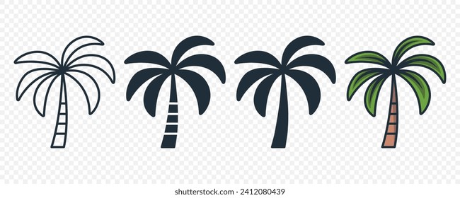 Vektorpalmenbaum, Palmenbaumsymbol einzeln. Design-Vorlage für Tropical, Urlaub, Strand, Sommerkonzept. Vektorgrafik. Vorderansicht