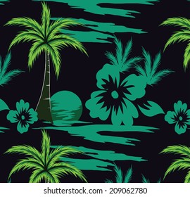 Vector of palm trees and tropical island paradise.