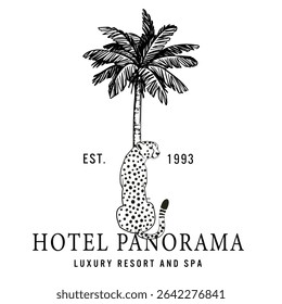 vetor palma trópico verão hotel charme tigre sol colorido vibe praia escova mão desenhado verão carro linha arte tatuagem videira quadro tigre selvagem surf havaí pôr do sol esboço ilha praia árvore pássaro sol banho