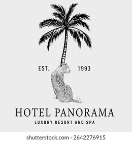 vector palm tropic summer hotel charm tiger sun colourful vibe beach brush hand drawn summer car line art tatto vine frame wild tiger surf hawaii sunset sketch island beach tree icon bird sun bath