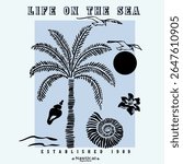 vector palm tropic summer sun sea wave shell marin vibe beach brush hand drawn summer car line art tatto table vine frame wild tiger surf hawaii sunset sketch island beach tree icon bird sun bath