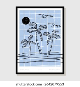 vector palm tropic summer sun sea wave shell sun summer vibe beach brush hand drawn frame car line art tatto table vine frame wild tiger surf hawaii sunset sketch island beach tree icon bird sun bath