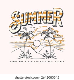 vector palm tropic summer sun sea wave shell sun mountain vibe beach brush hand drawn summer car line art table vine frame wild tiger surf hawaii sunset sketch island beach tree icon landscape