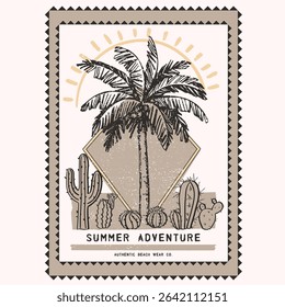 vector palm tropic summer sun sea wave shell sun summer vibe beach brush hand drawn summer car line art tatto table vine frame wild tiger surf hawaii sunset sketch island beach tree icon bird sun bath