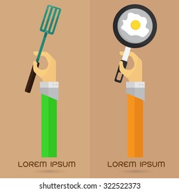 vector pan egg fried icon arm and hand kitchenware