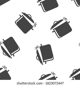 Vector pan icon. Cooking symbol seamless pattern on a white background.