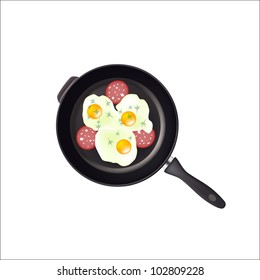 vector PAN Scrambled Eggs sausage isolated on white background