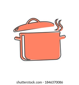 Vector pan with steam icon. Cooking symbol on white isolated background.