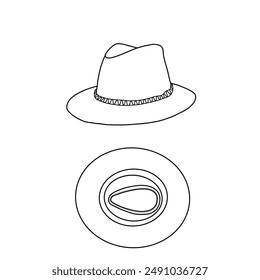 Vector of panama hat doodle illustration hand-drawn sketch line art. Summertime object. isolated on a white. For kids coloring book.